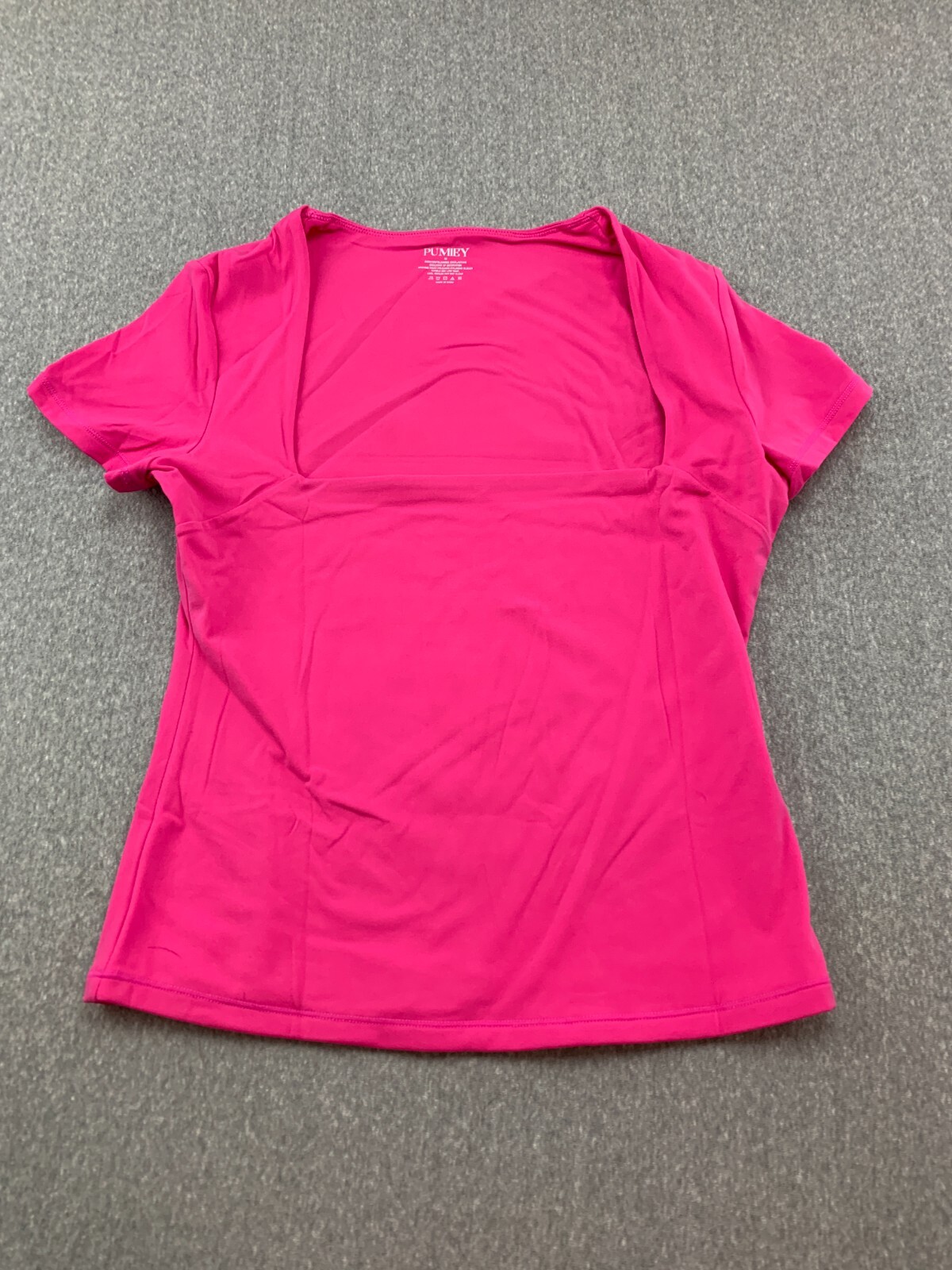 Pumiey Square Neckline Short Sleeve Top Blouse Women Size M Pink Soft Stretchy