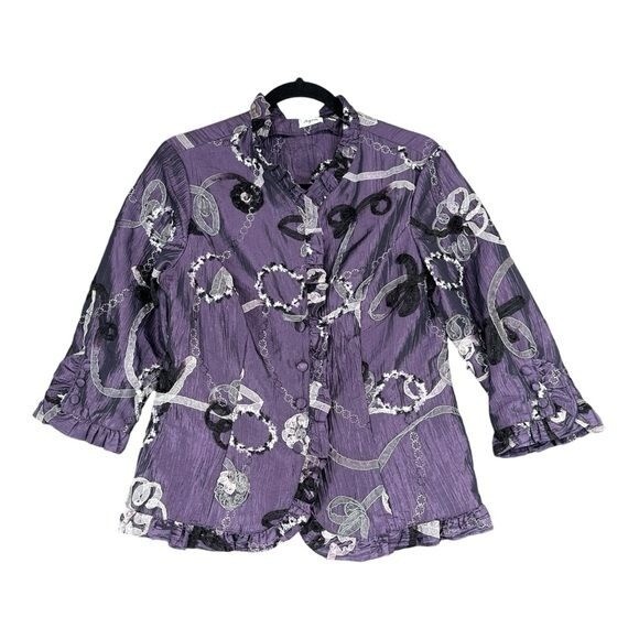 Agora Women’s M Medium Purple Crinkled Top Ribbon Vintage Mature Artsy Romance