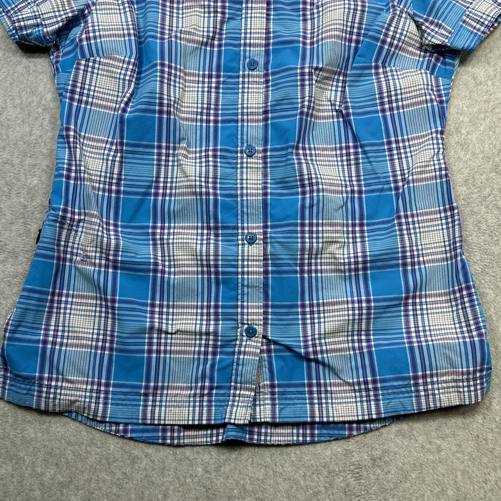 Columbia Top Medium Blue Plaid Outdoor Fish Utility Hiking Omni Wick Kick Fix