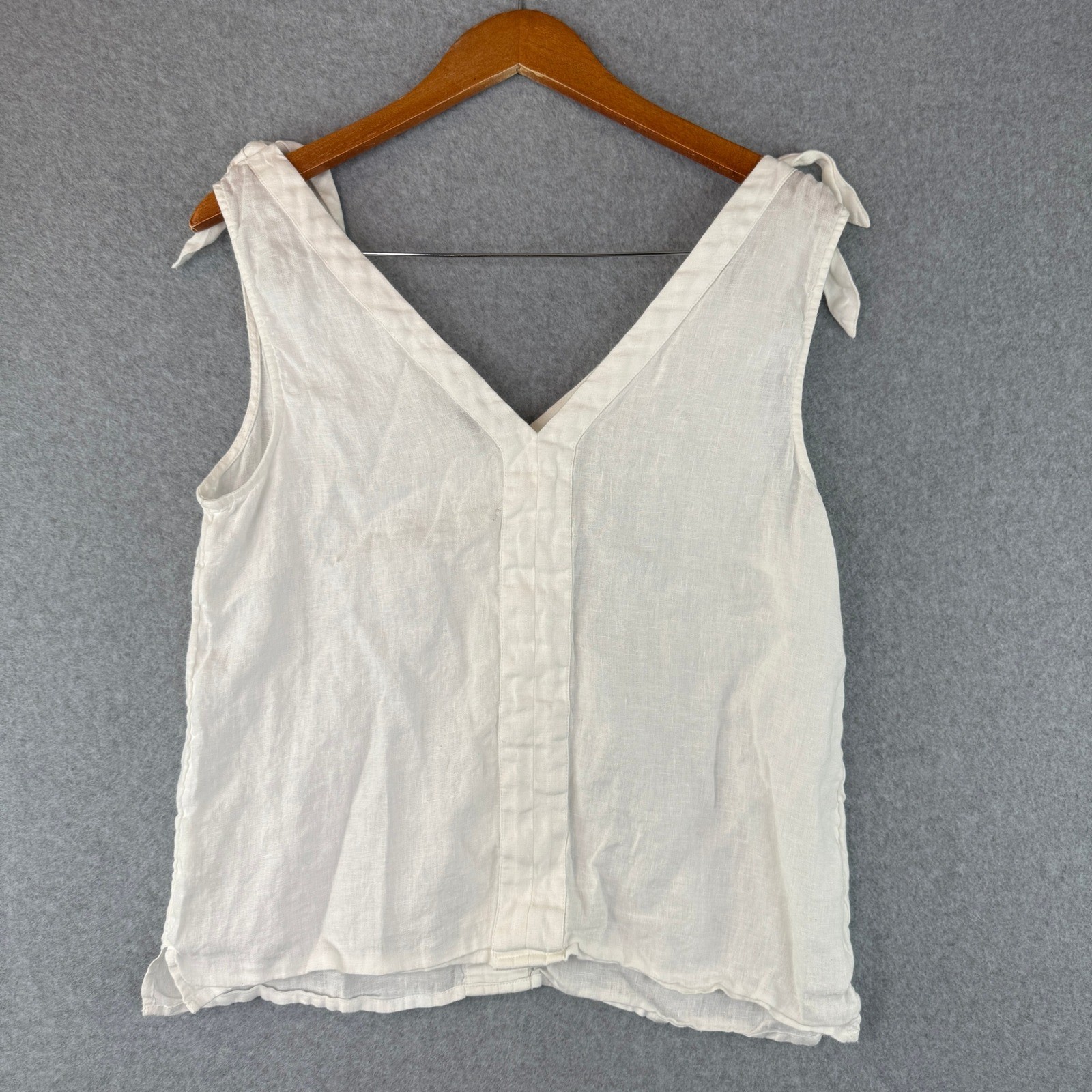 J.Crew Ivory Linen Blouse Tie Shoulder Strap V-Neck Boho Chic Lagenlook Size M