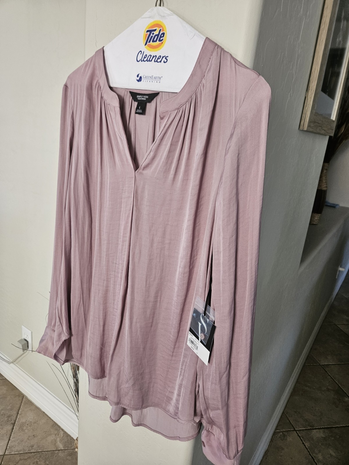 NWT Simply Vera Vera Wang Blouse Dusty Pink Size L Long Sleeve