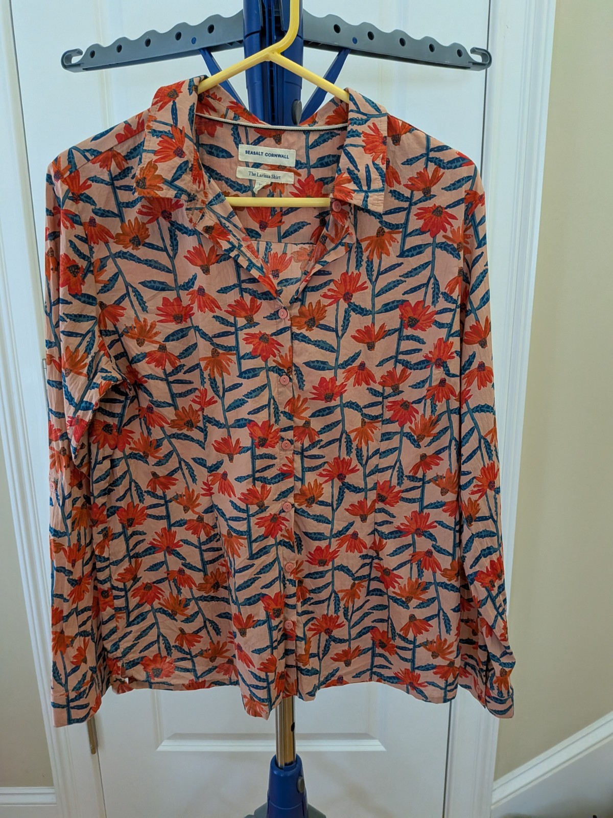 Pre-Owned SeasaltCornwall Larissa Echinacea Roll Sleeve Organic Cotton Shrt US 8