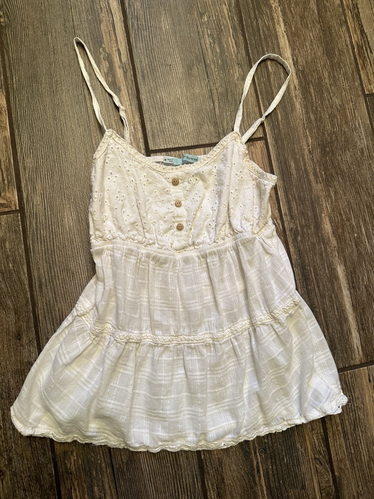 maurices White Eyelet Lace Button Front Scoop Neck Camisole Spaghetti M