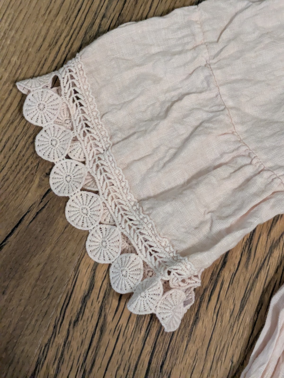 Terzo Millennio Italy Linen Top Womens L Pink Crochet Sleeve Boho Cottagecore
