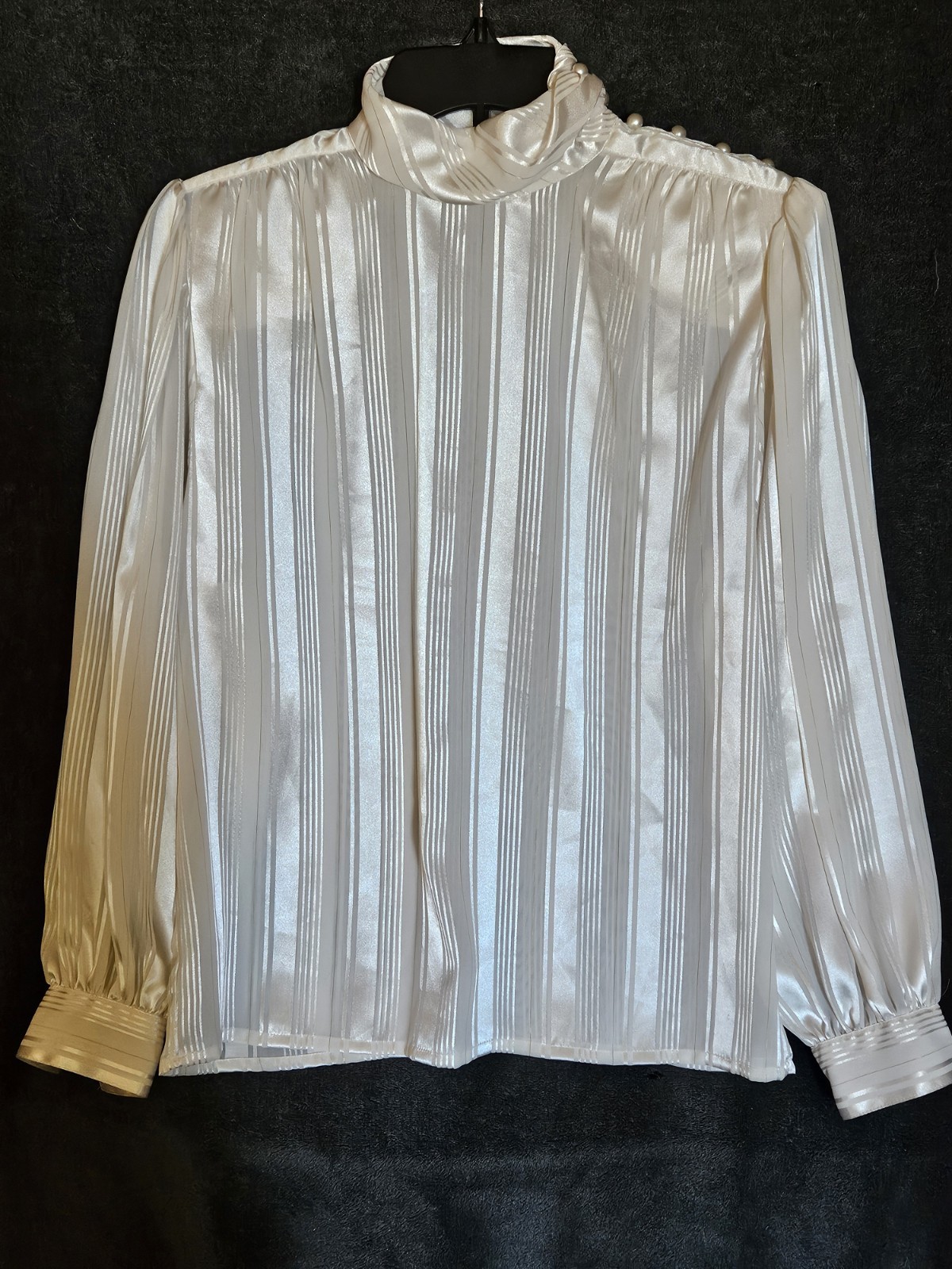 Josephine Womens Ivory Satin Stripes Blouse*Button Up Long Sleeve Blouse*Size 6P