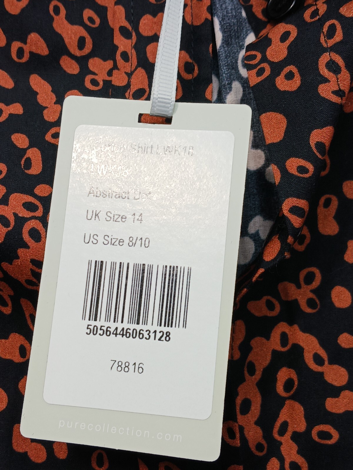 Pure Collection Womens Button-Up 14 Navy Blue Orange Dot Cotton Career Work