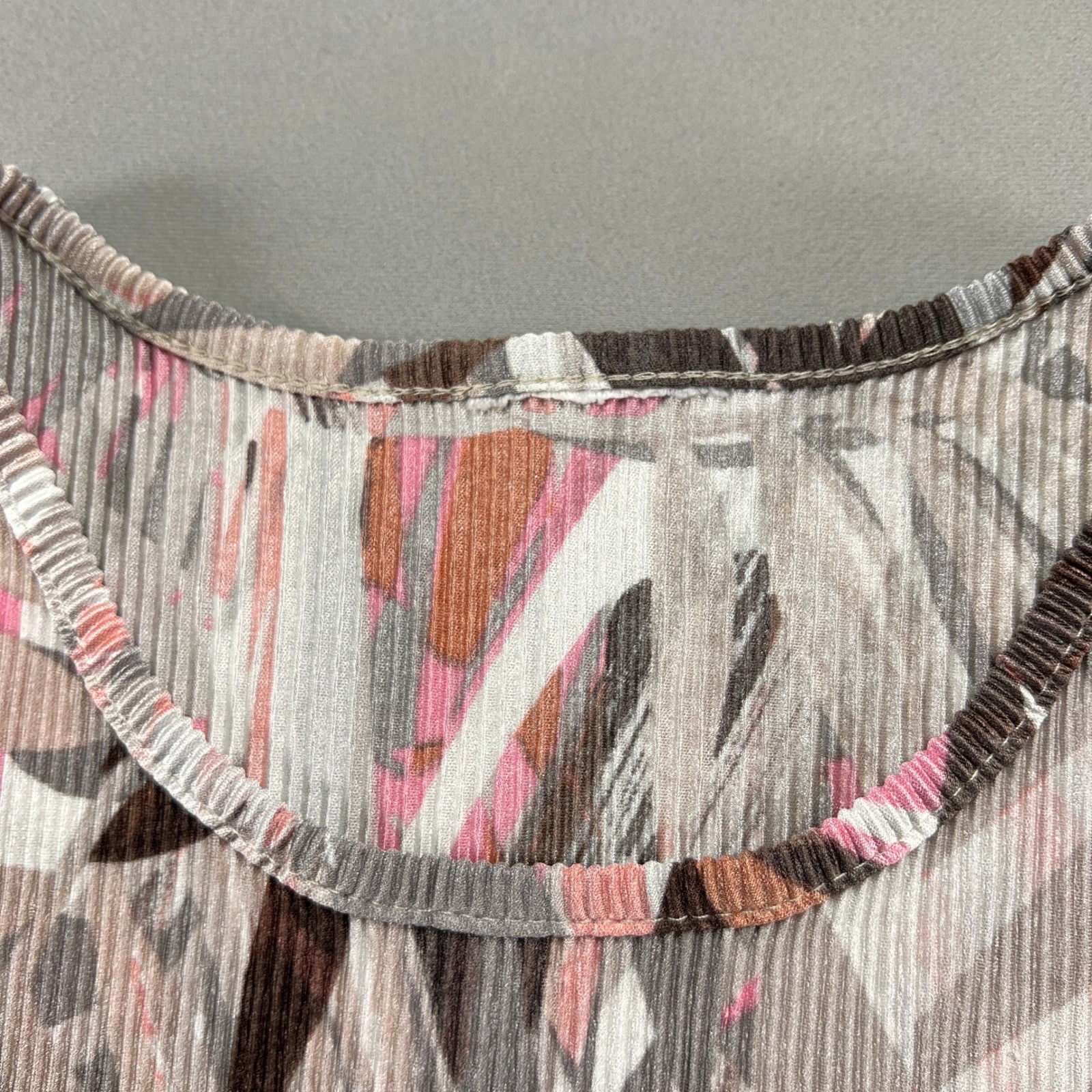Womens Blouse Top Medium Multicolor Palm Leaf Ribbed Short Sleeve Crew Neck