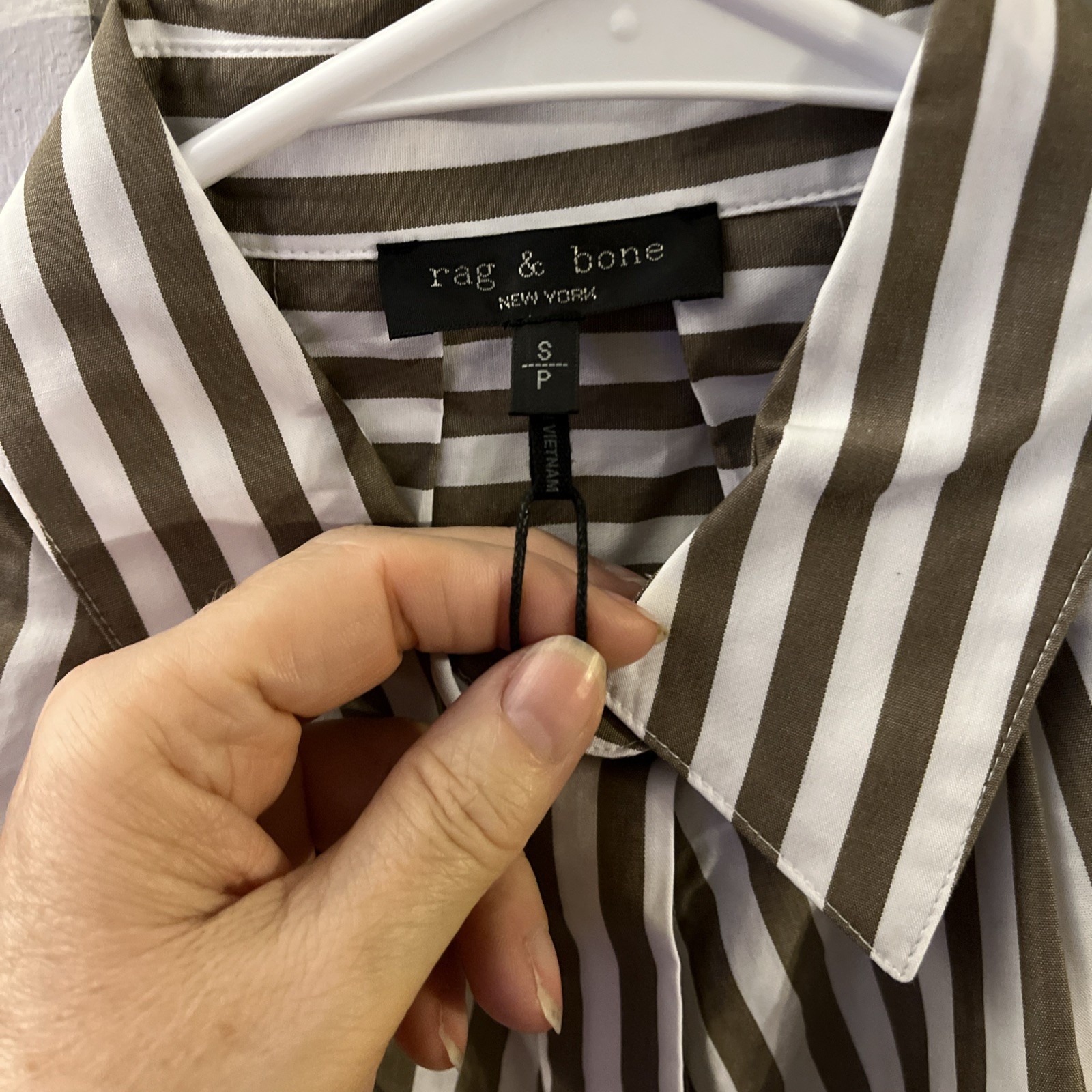 RAG & BONE MAURA COTTON POPLIN SS Brown/White Striped SHIRT SMALL. NWT