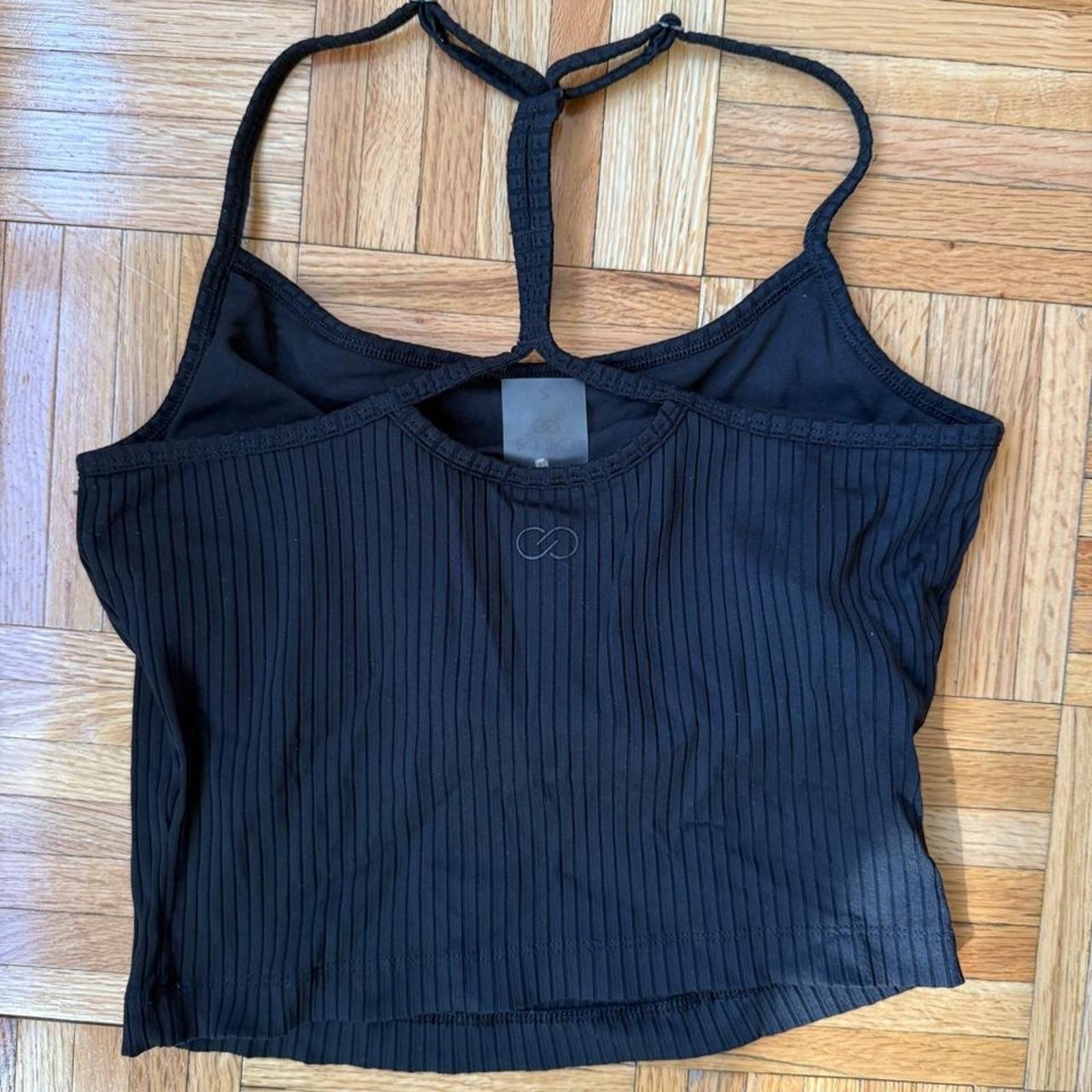 Calia black ribbed halter workout top