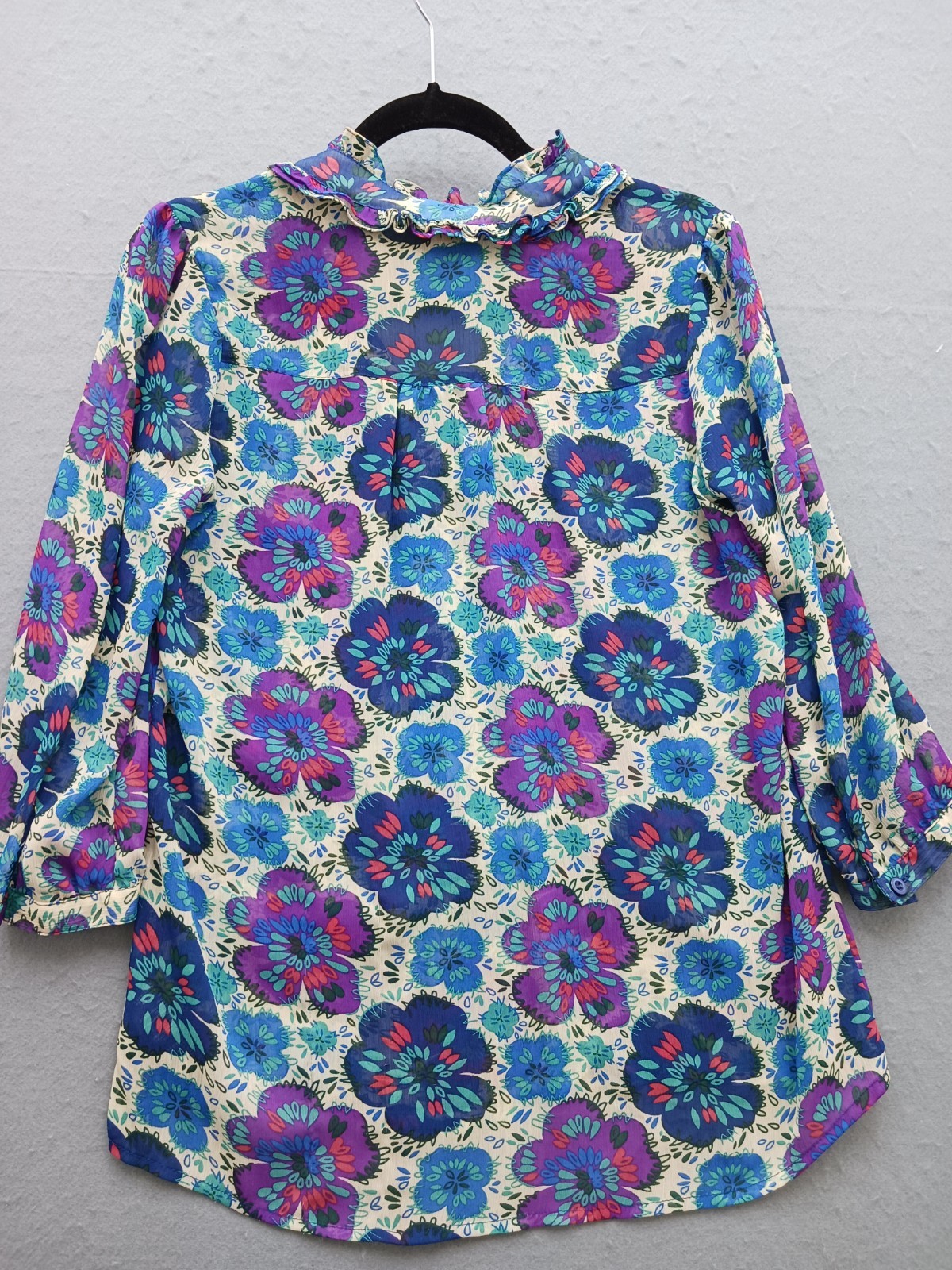Twentyone Women’s Casual Blouse M Blue Floral 3/4 Sleeve Work Stylish Quality