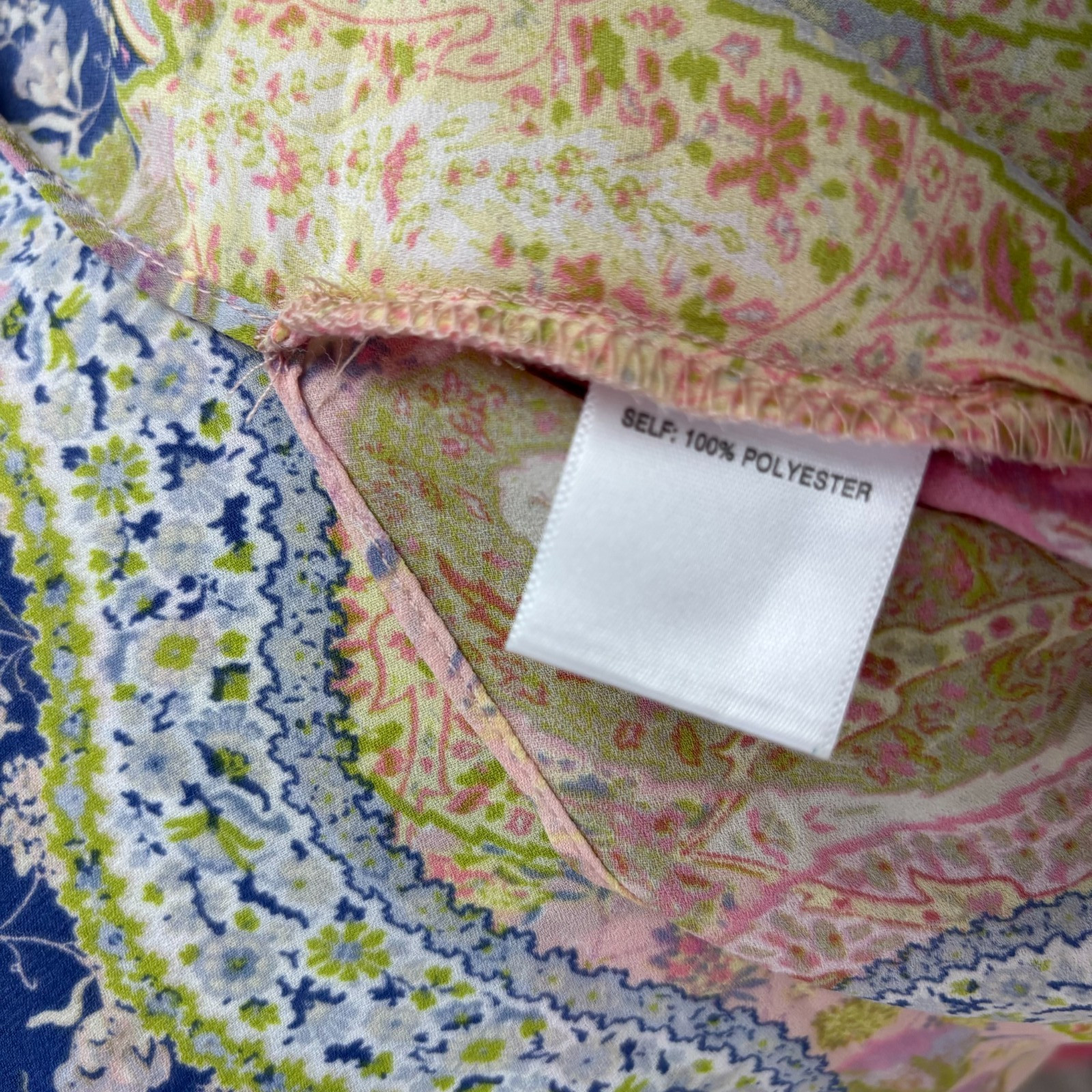 Rose & Olive Top Women’s Medium Pink Yellow Blue Floral Paisley Blouse Romantic