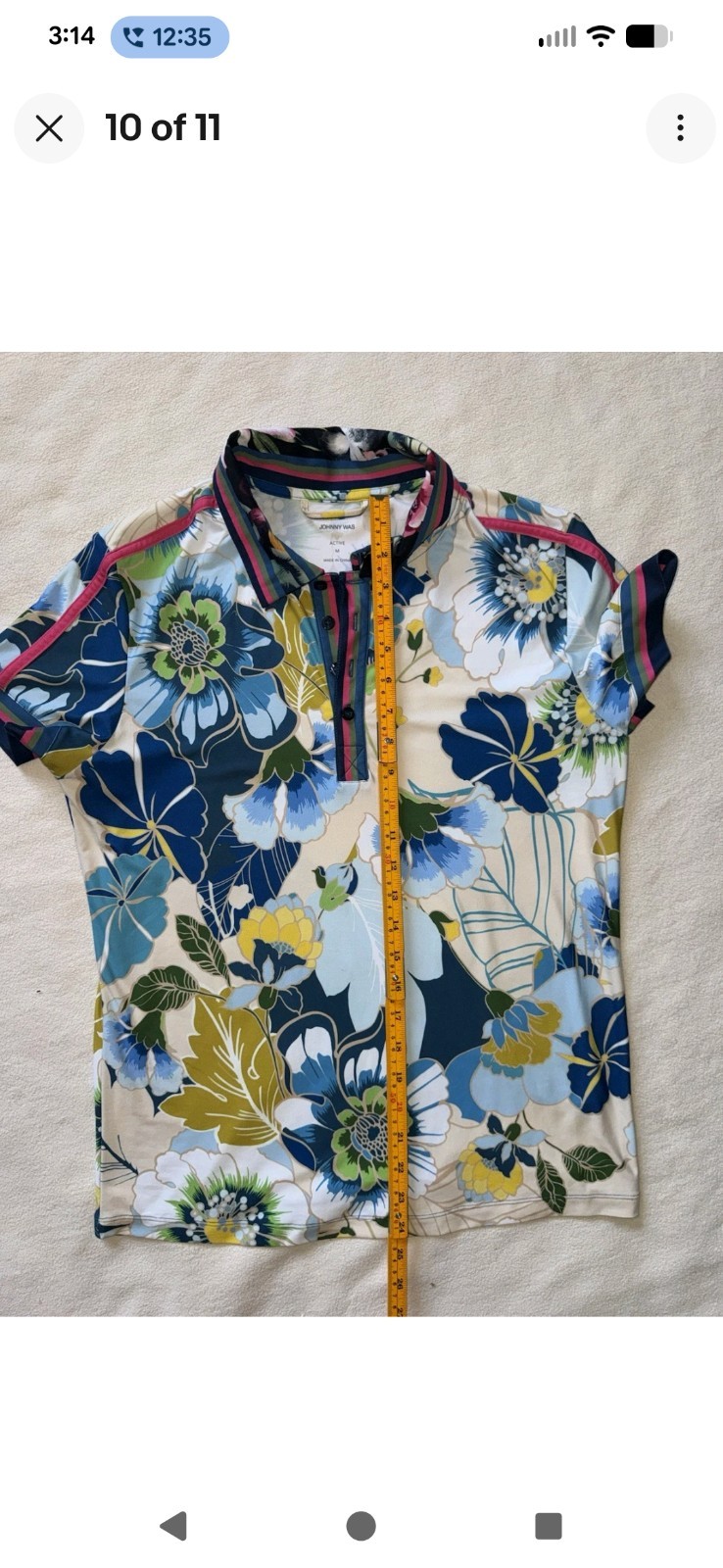 JOHNNY WAS Active Floral Polo Shirt ladies sz M Multi Blue Golf Tennis Picklebal