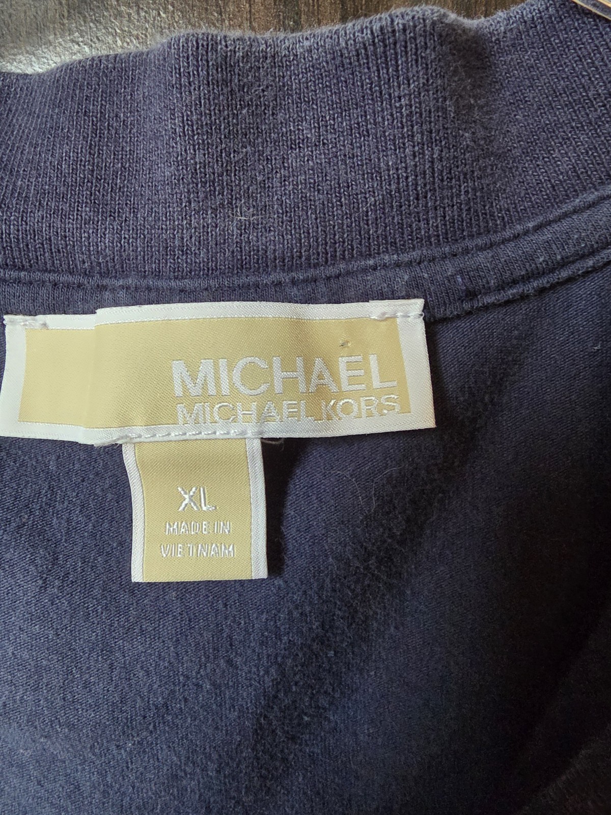 Michael Kors MK Ruched 1/2 Zip Polo T-Shirt Top Admiral Blue Womens Size XL
