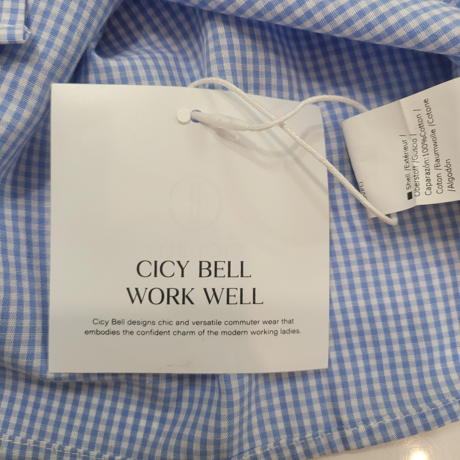Cicy Bell Women’s Plaid Shirts, Tie Neck, Button Down, Long Sleeve, Casual, Sz S