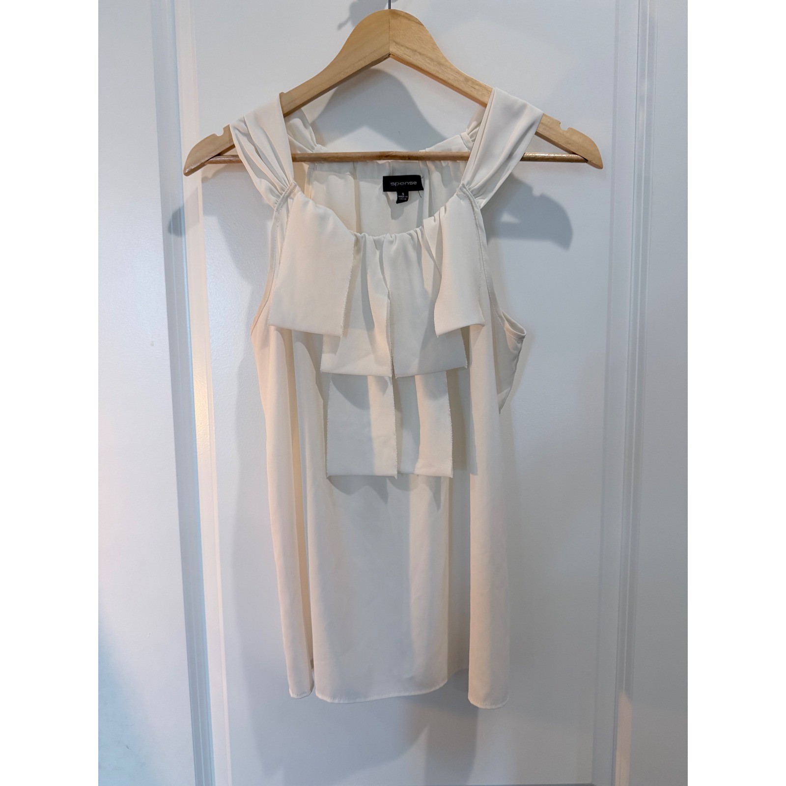 Spense Ivory White Sleeveless Ruffle Tiered High Neck Blouse Small RN73163