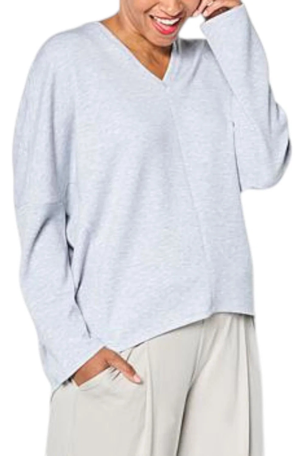 WynneLayers Women’s Cloud Knit V-Neck Top Light Heather Gray