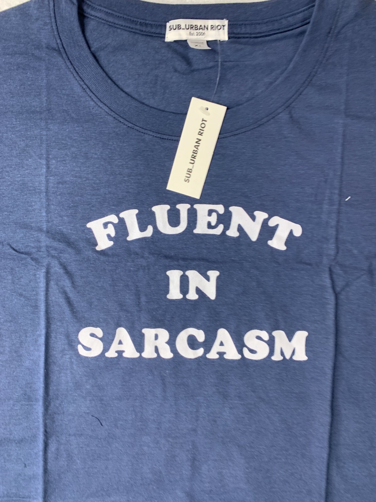 NWT Suburban Riot Fluent In Sarcasm Cropped Dylan Tee Navy Blue Size XL New