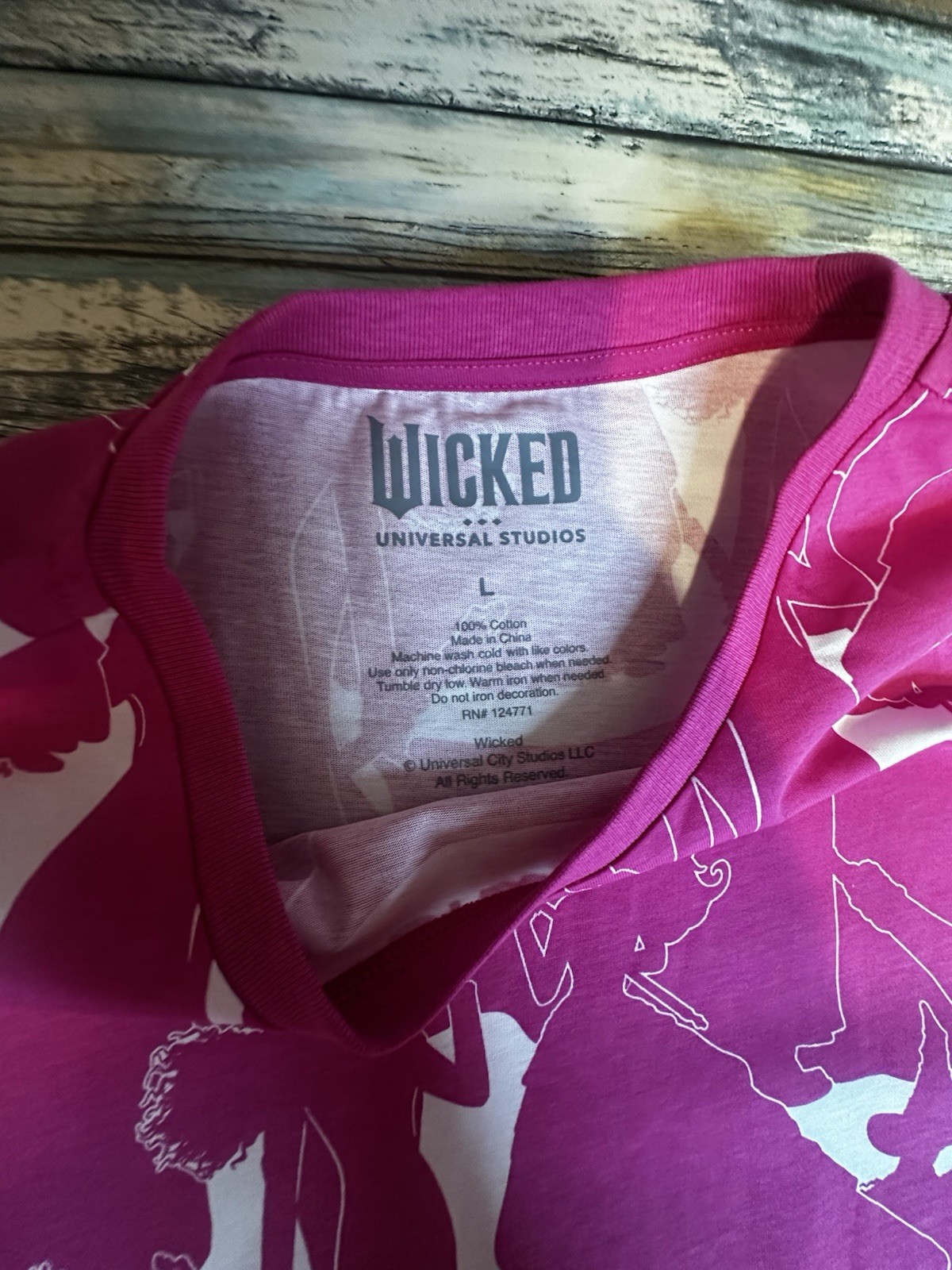 NEW Universal Studios Wicked Silhouettes Shirt Size Large-Pink White