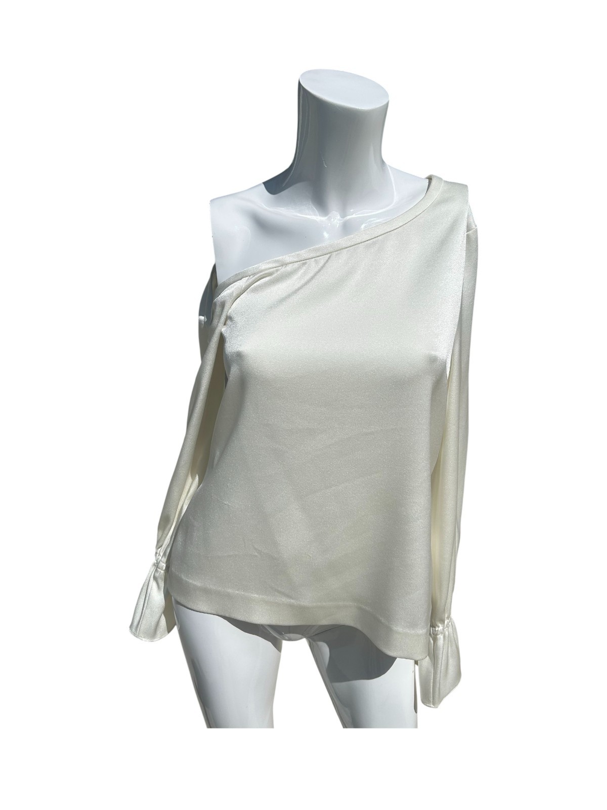 Ramy Brook Devin One Shoulder Top Cream Long Sleeves XS Dressy Crepe TV