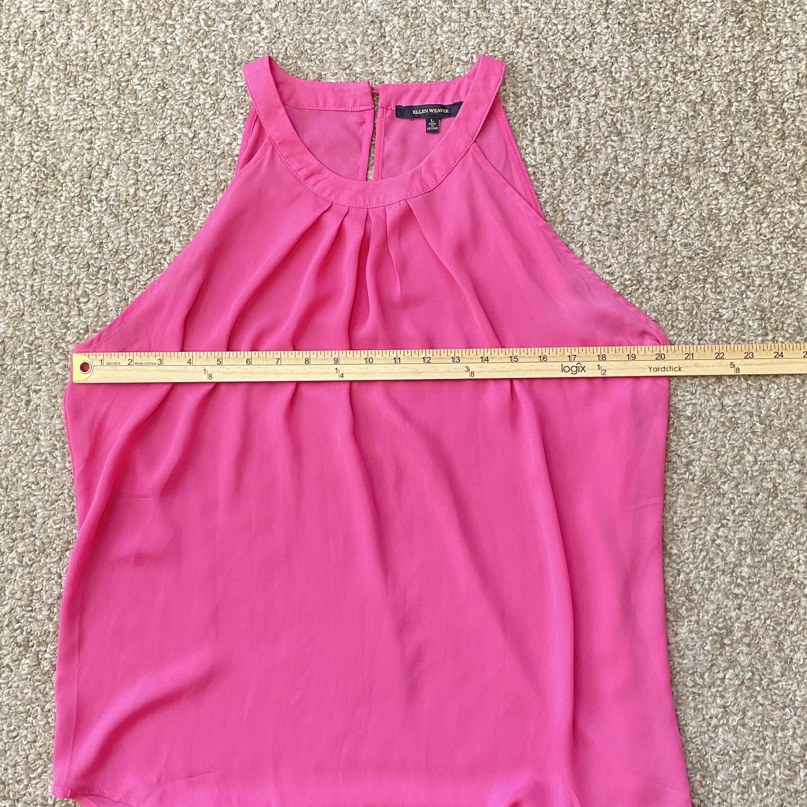 Ellen Weaver Womens Large Sleeveless Blouse Keyhole Back Pink Shell Career