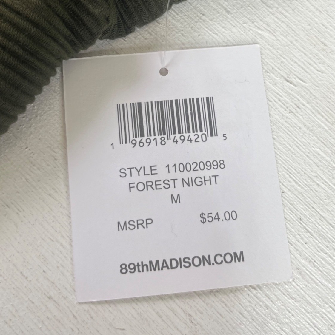 89th Madison Long Sleeve Shirt Ribbed Medium Forest Night New Ruched Side