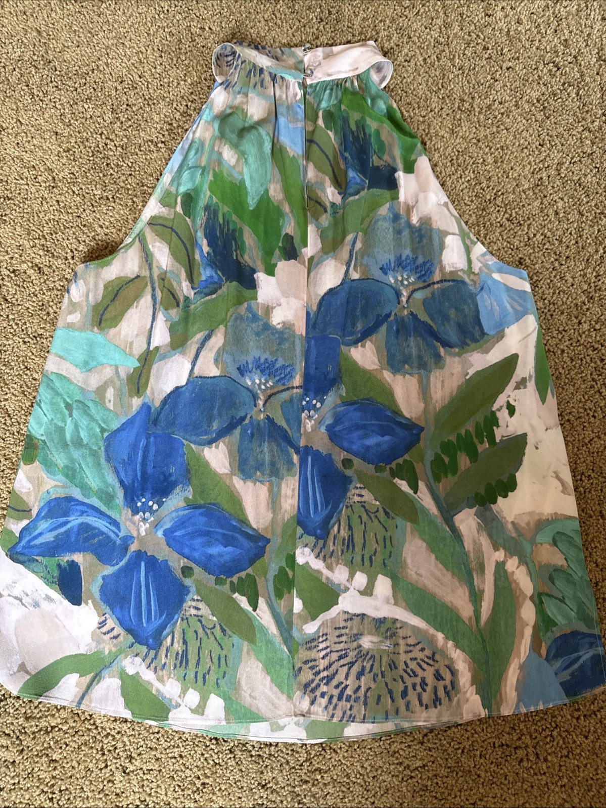 Lilysilk Halter Tank Top Mulberry Silk Sz 10 Blue Green Beige Floral