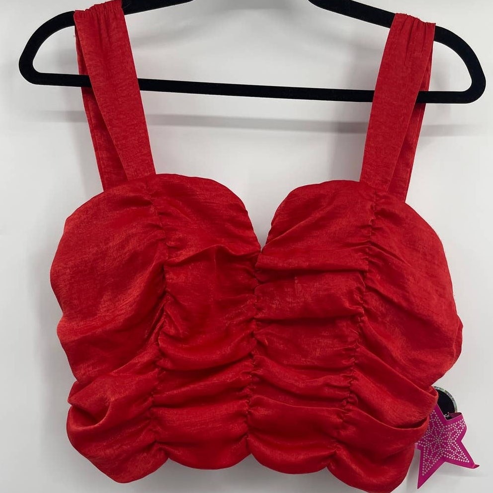 Rabbit Rose Womens Ruched Smocked Red Cropped Tank Top Bustier NEW Large