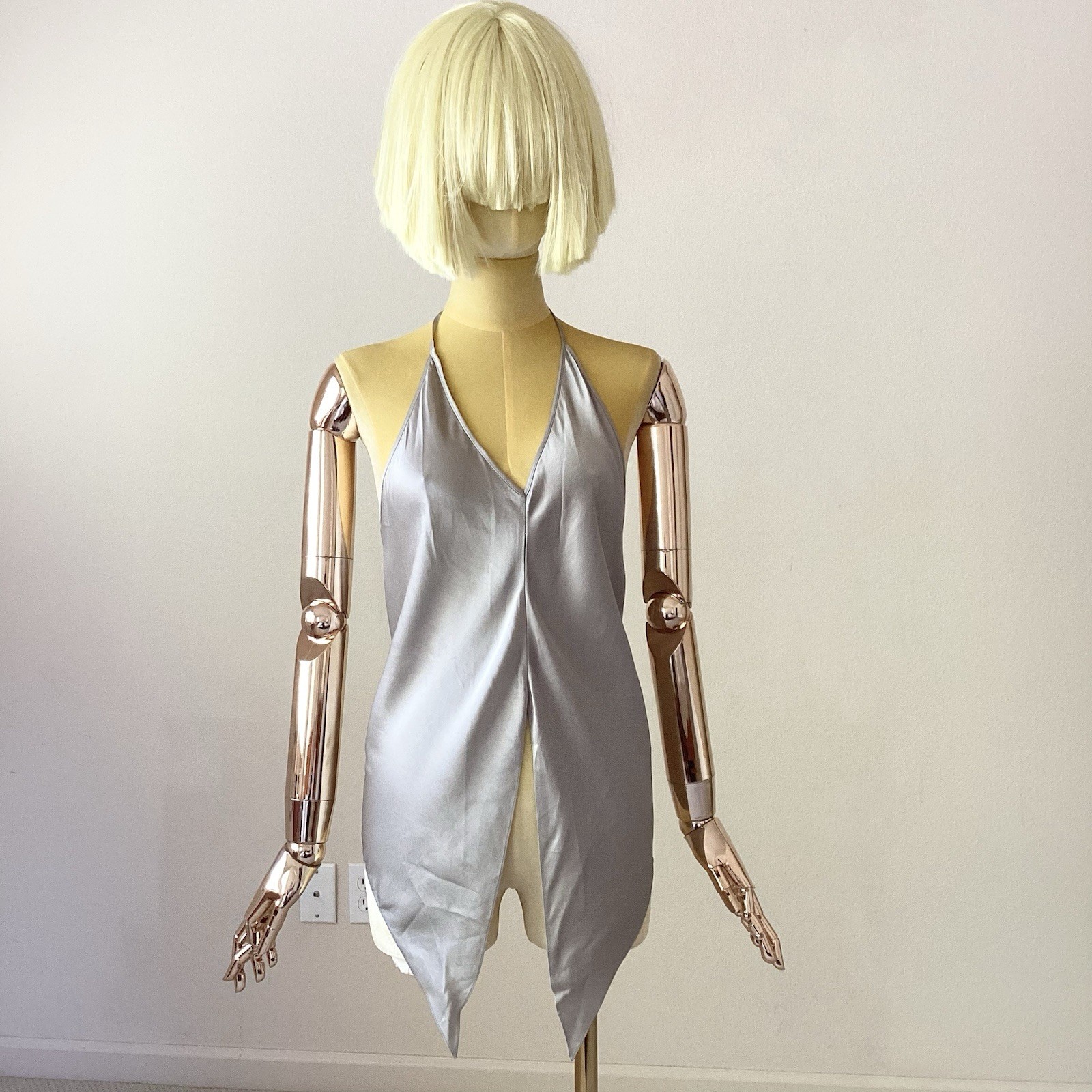 Matériel Tbilisi Top Satin Halter Drape Top Taupe silver SZ S