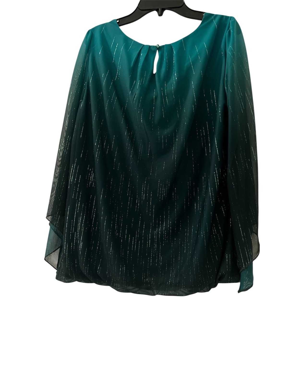 Sara Michelle Green Black Ombre Pleated Glitter Chiffon Round Neck Blouse XL
