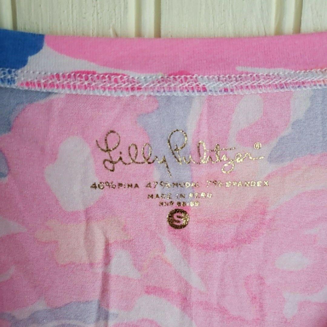 Lilly Pulitzer Shirt Womens Small Multicolor V Neck Short Sleeve Floral Top