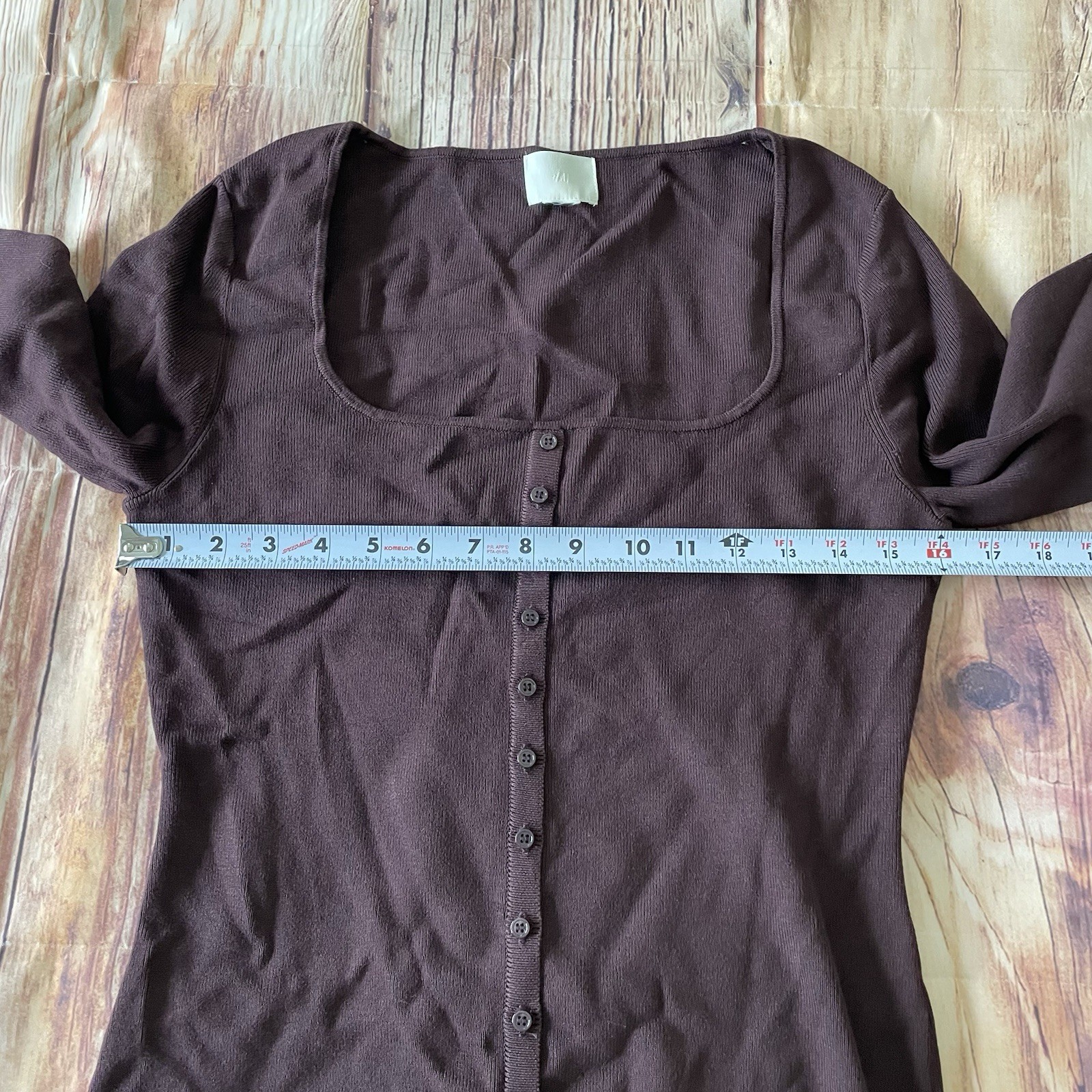 H&M Burgundy Ribbed Square Neck Long Sleeve Top Size Medium Knit