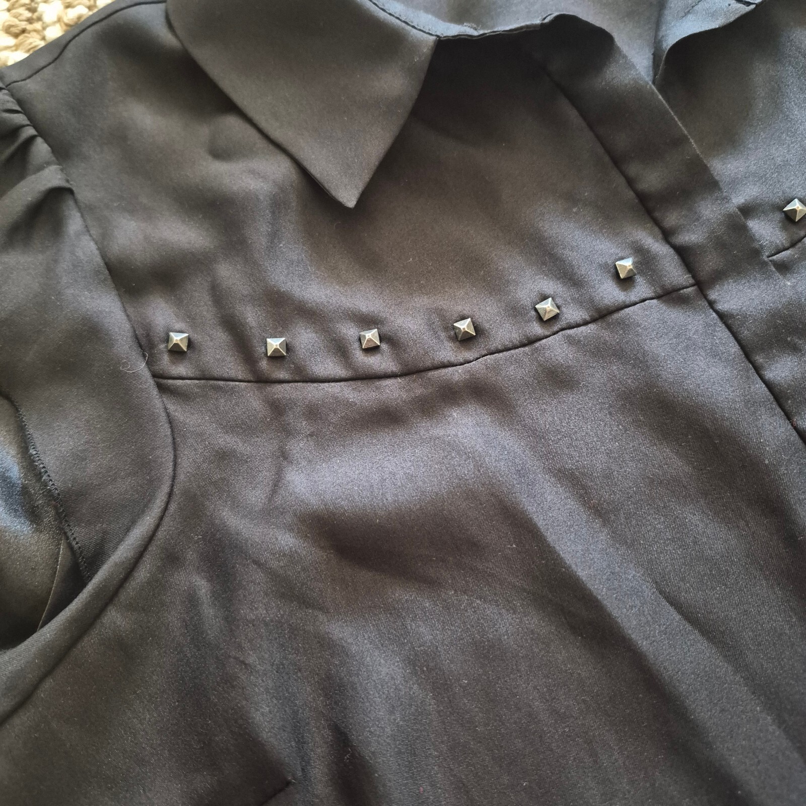 Maison Scotch Black Satin Studded Yoke Top Edgy Indie Sleaze Sleek Rocker 1 S M