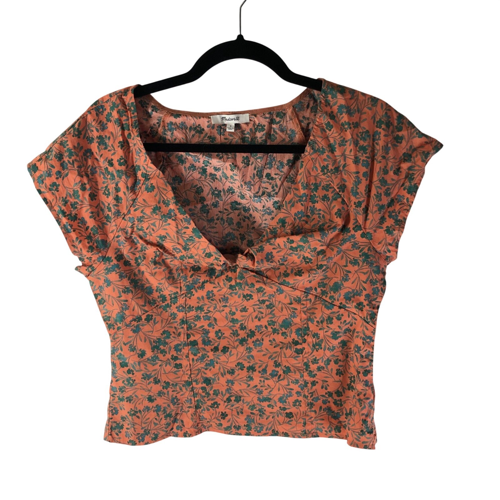 Madewell Womens Amari Top BROKEN ZIPPER Twist Detail Floral Orange Green 4