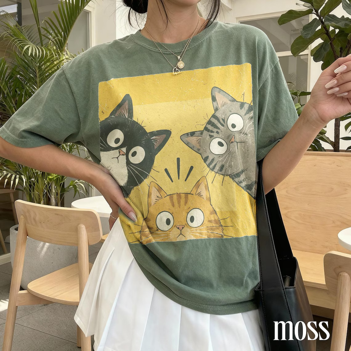 Vintage Funny Curious Cats Graphic Tee, Cute Cat Lover Shirt, Whimsical Retro Ae