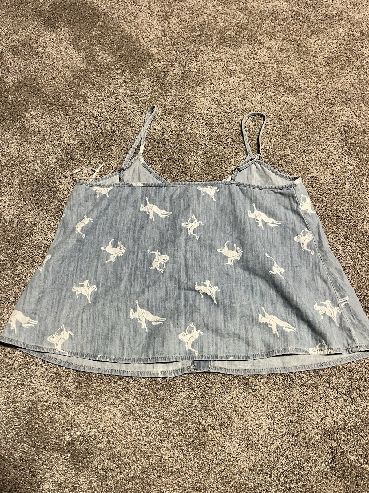 Wrangler Retro Top Womens Small Horse Themed Tank Western Chambray Euc