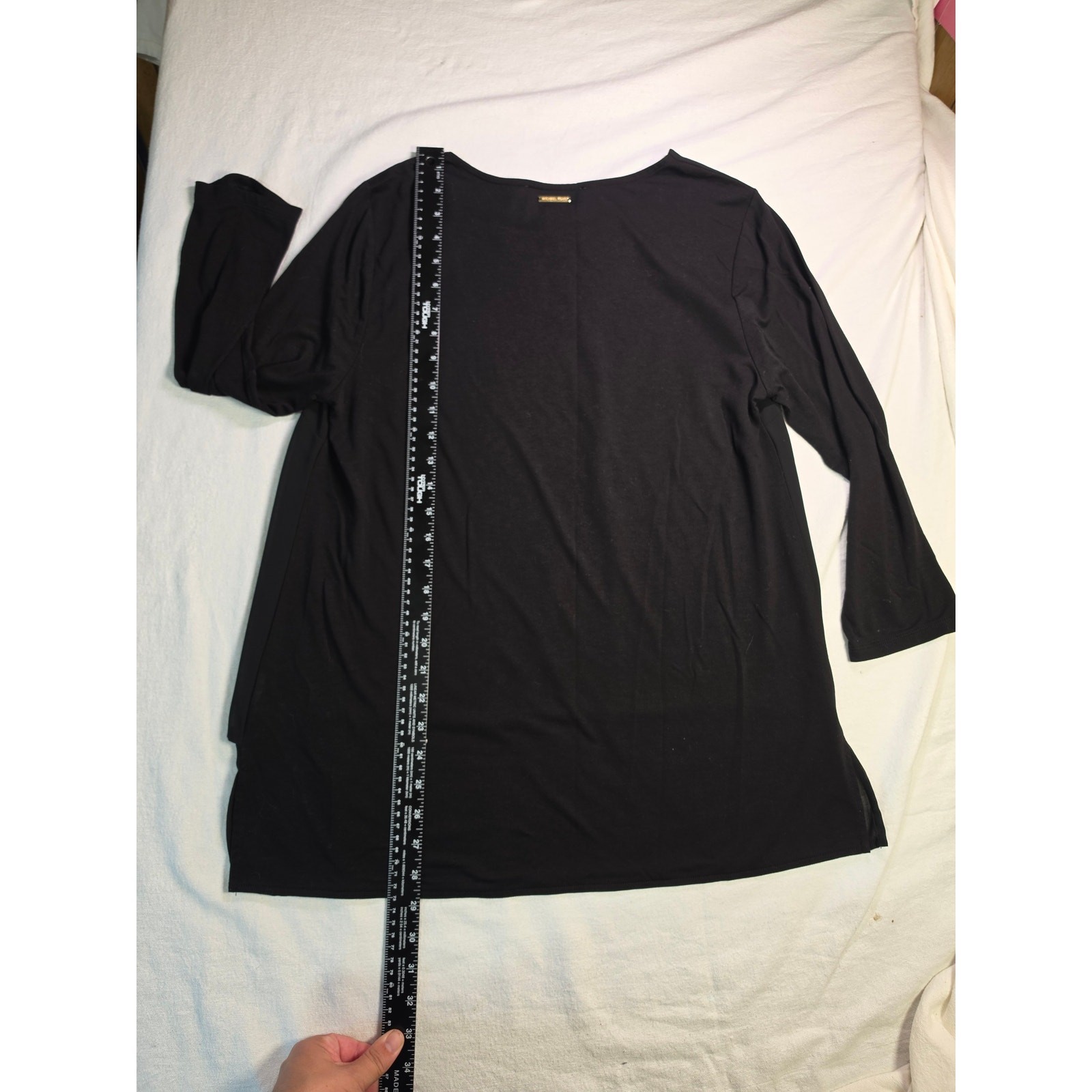 Michael Kors Black Boat Neck Tunic Top Large Gold