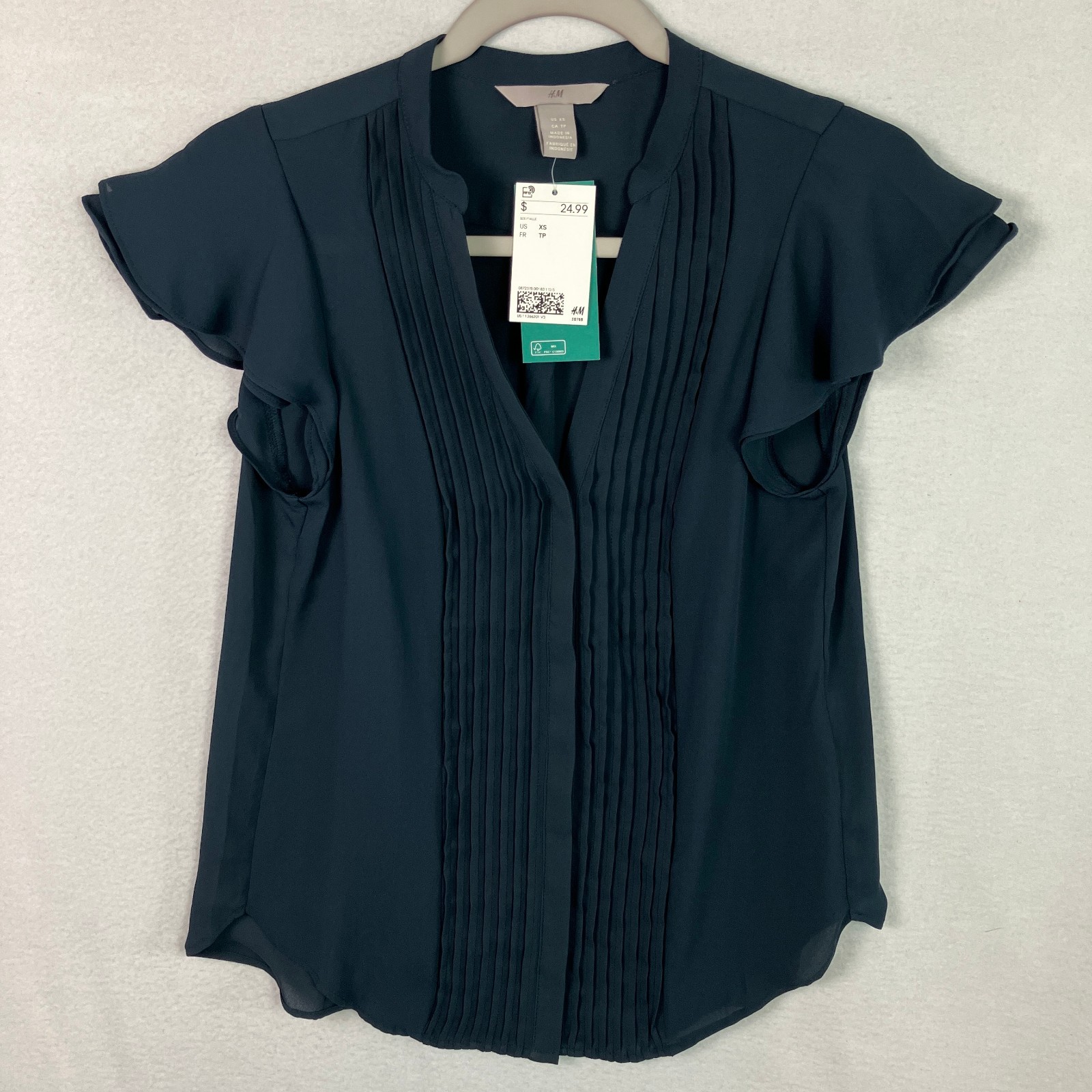 H&M V-Neck Pintuck Flutter Sleeve Blouse Women’s Size XS Dark Teal NWT