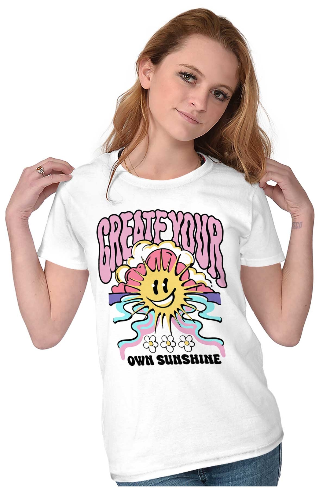 Groovy Retro Create Your Own Sunshine Face Graphic T Shirts for Women T-Shirts