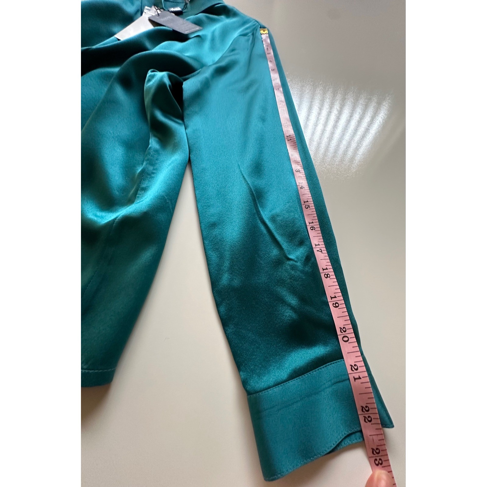 LilySilk Women 22 Momme Mulberry Silk Shirt Teal Green Button Up Blouse Size S