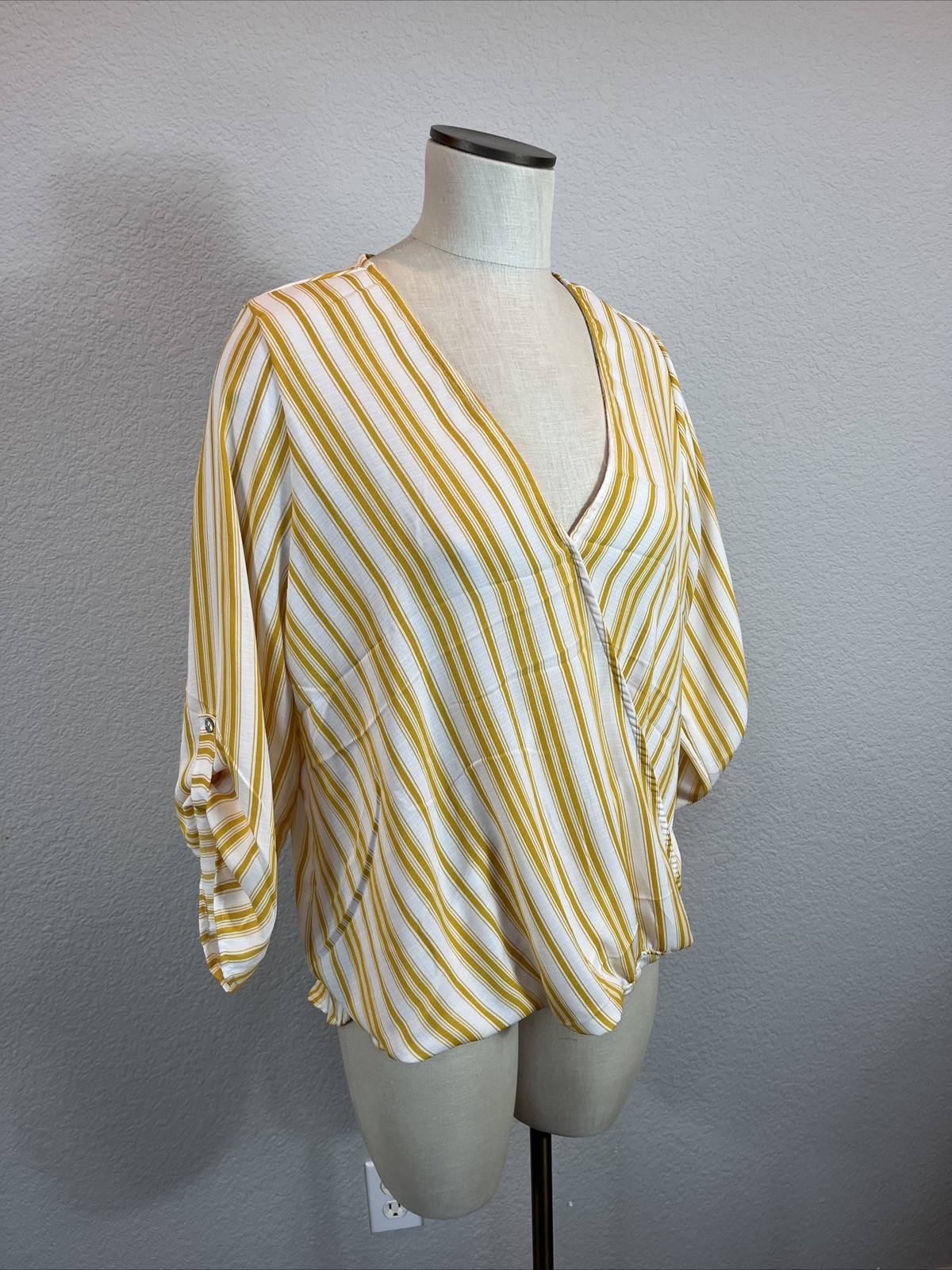 Yellow Stripe XL Womens Blouse Seussical Musical V Neck 40s 70s 80s 90s