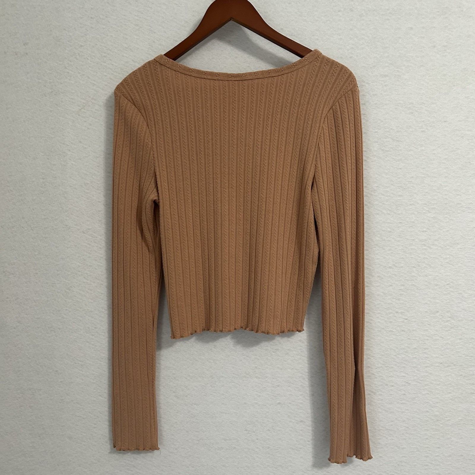 Belle du Jour Crop Top Women L Taupe Stretch Lettuce Edge Boho Feminine Casual