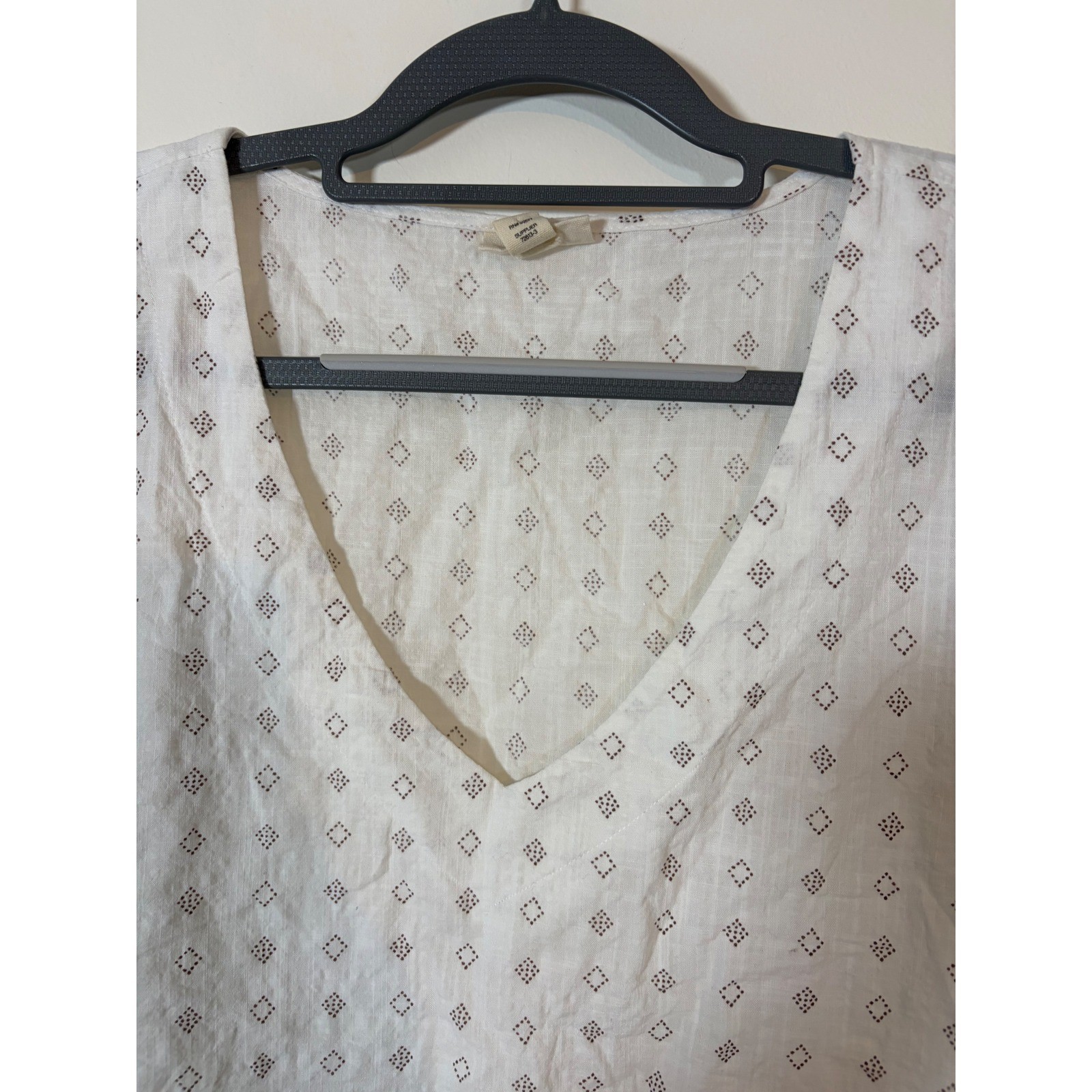 ana A New Approach Womens XL White Brown Geometric Diamond Print V-Neck Blouse