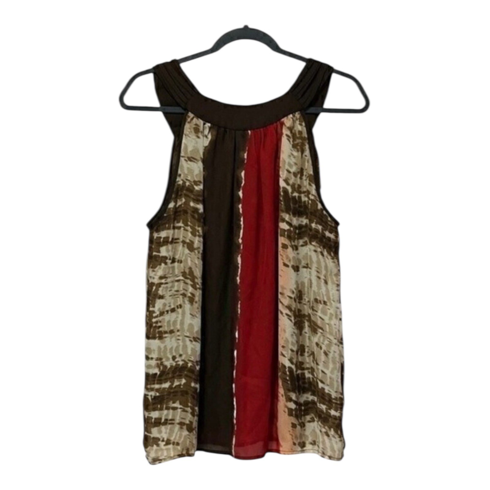 Simply French Sleeveless Blouse Embellished Neckline Tie Dye Print Large