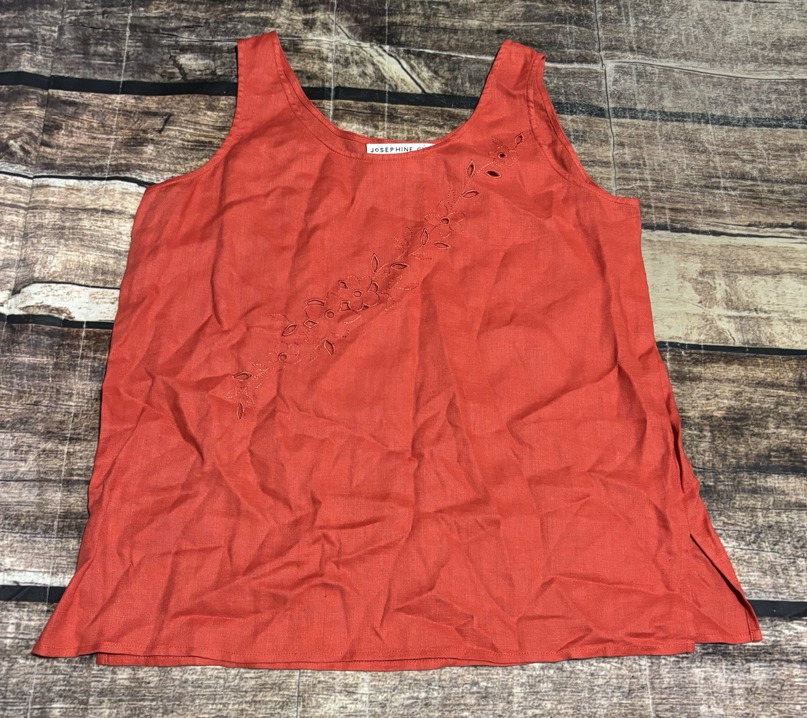 Josephine Chaus Tank Top Womens Small Petite Linen Eyelet Red