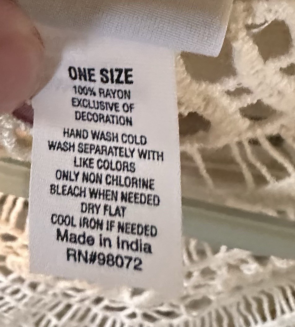 Sonoma Goods For Life Crochet Back Fringe Ruana One Size Boho Hippie