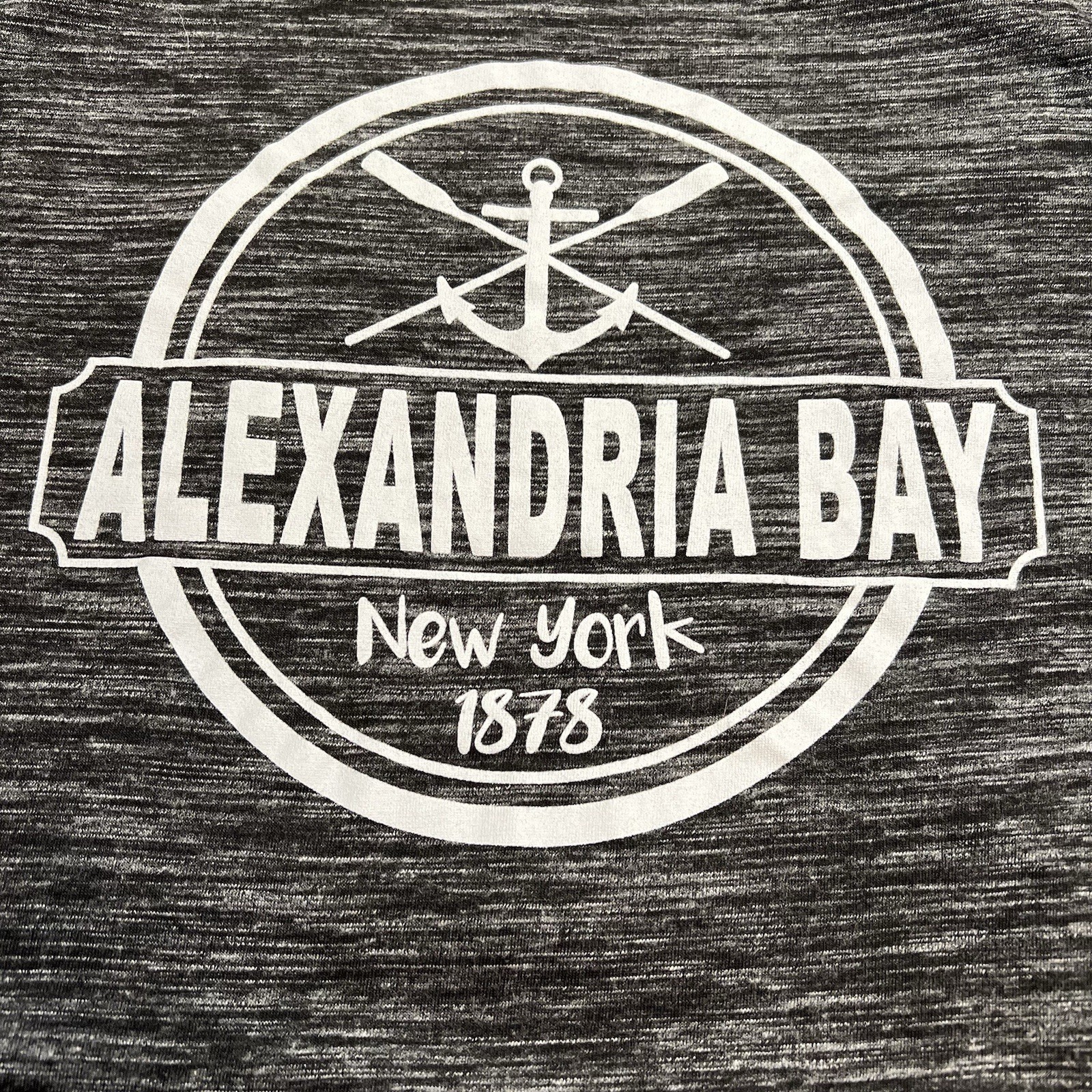 EUC Alexandria Bay NY 1878 striated black/white cotton/poly ss t-shirt, sz LRG