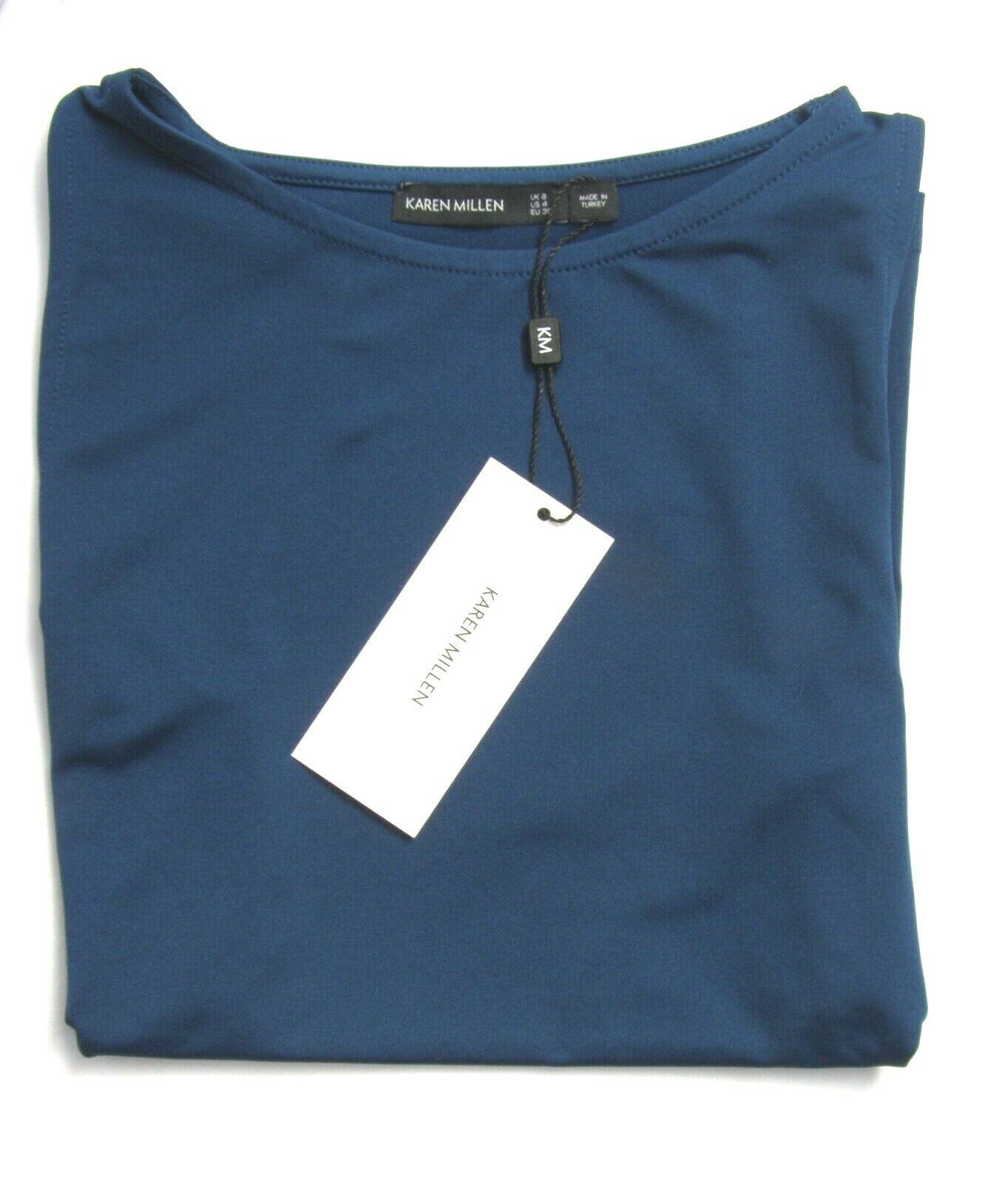 KAREN MILLEN BLUE IVORY LILAC CAMEL MICROFIBRE SLASH NECK TOP Sizes 8 to 16