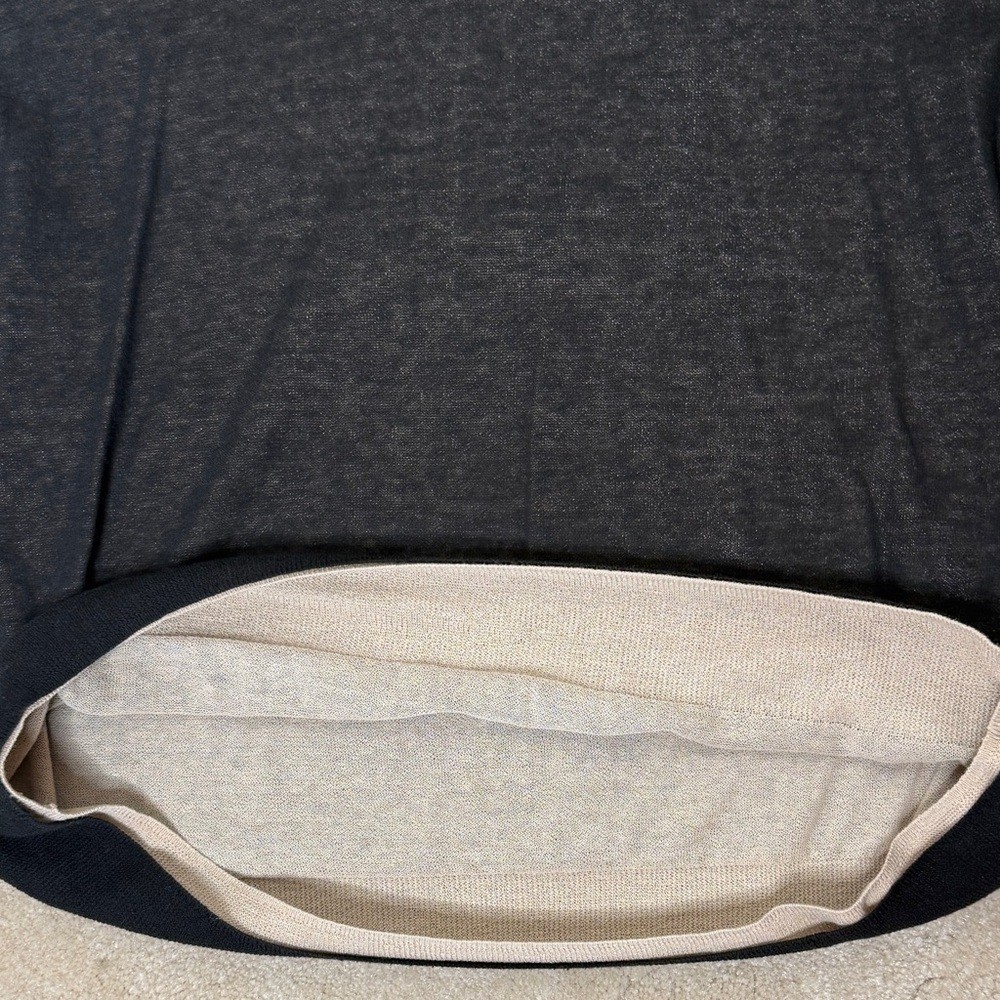 VINCE Double Layer Tee Black/Oat Sand Italian Cotton Blend Crew Neck Size L