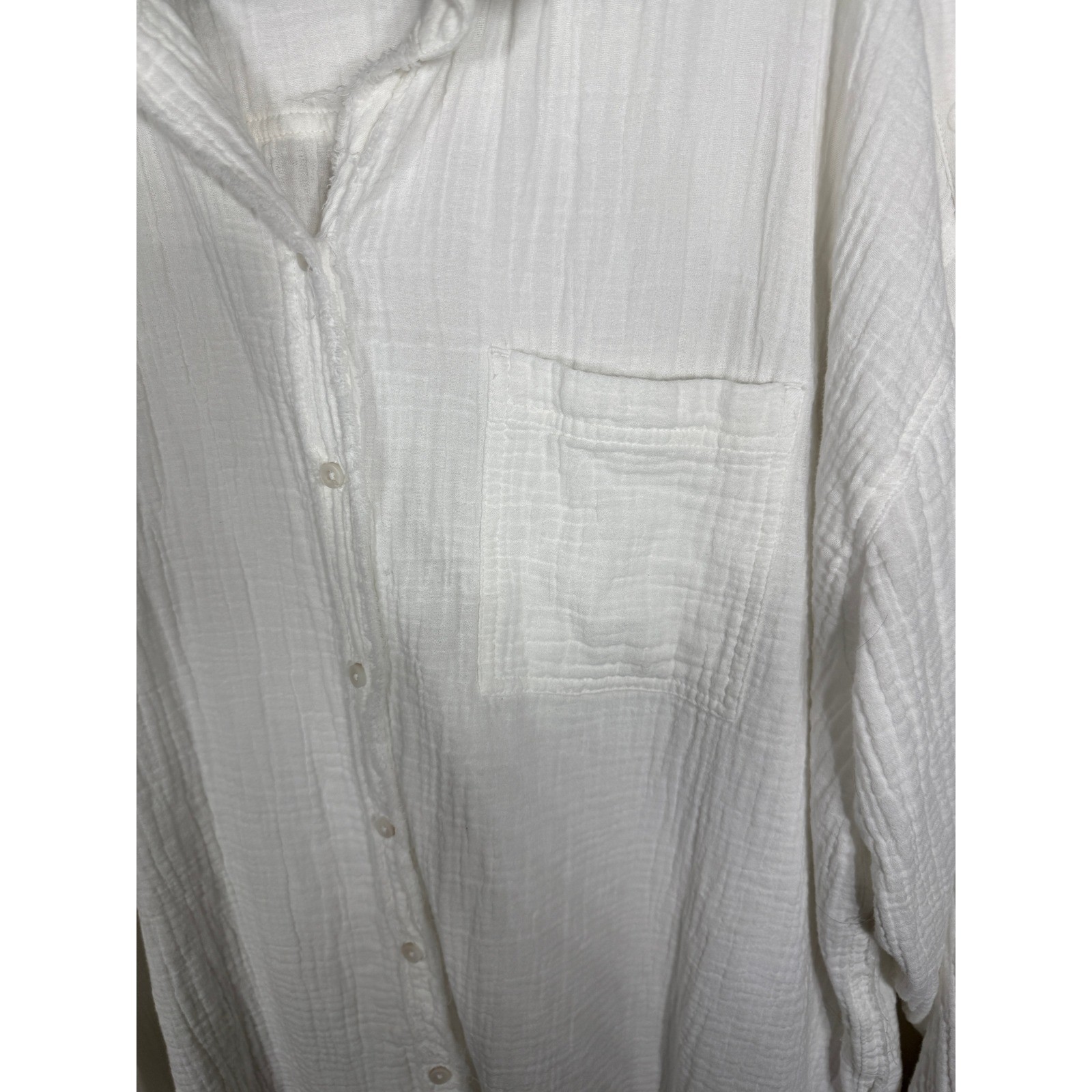 Aerie White Cotton Double Gauze Button Down Shirt Oversized Frayed Hem XL