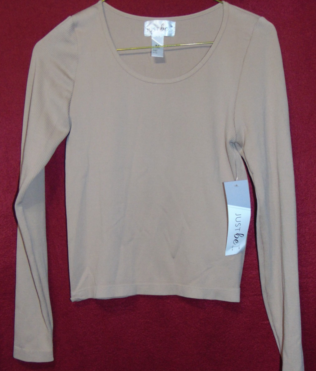 Women’s JUST BE…Plus Size 3X Ribbed Scoop Neck Long Sleeve Tan/Taupe Top NWT